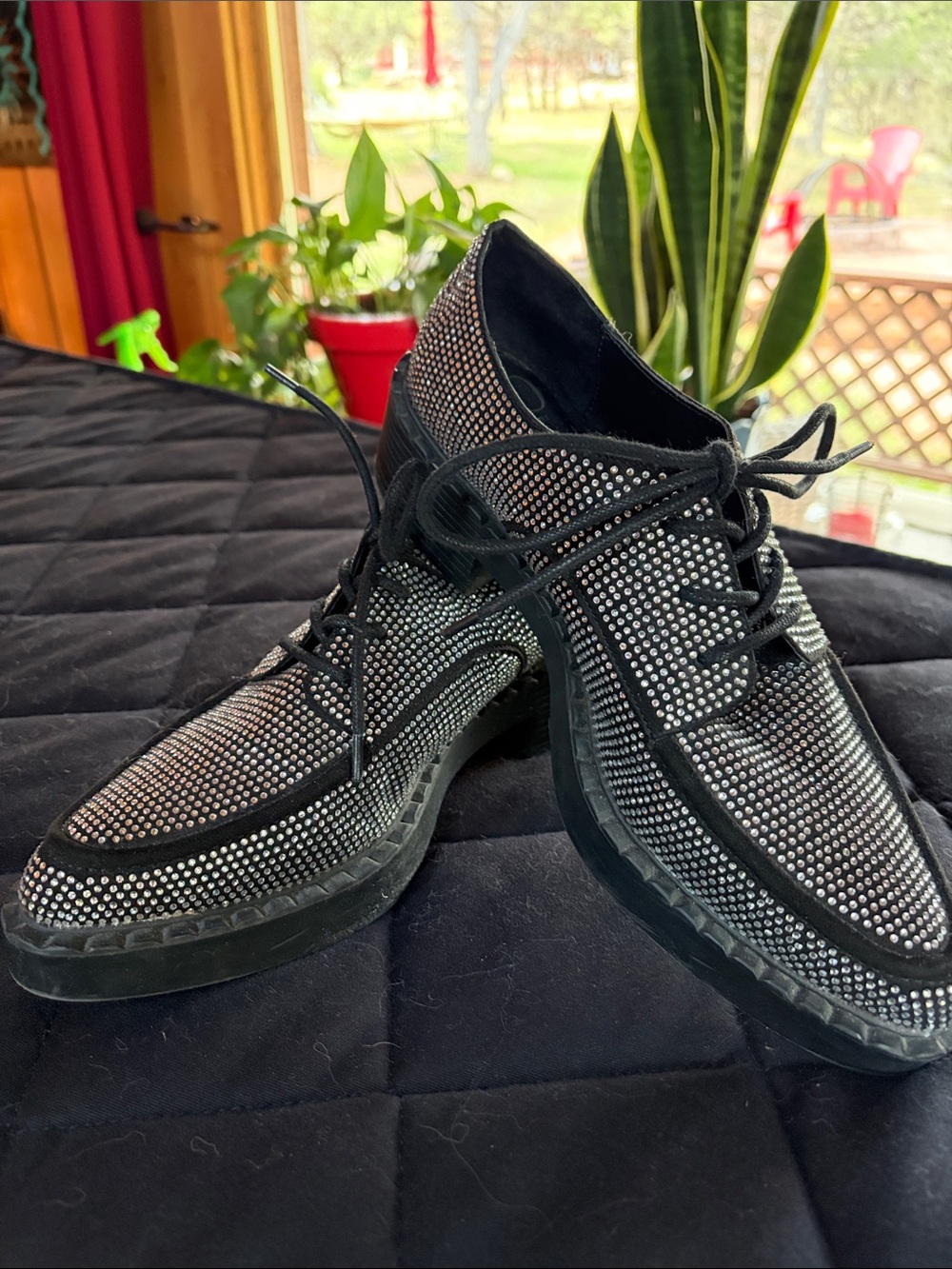 Black Crystal-Studded  Shoes